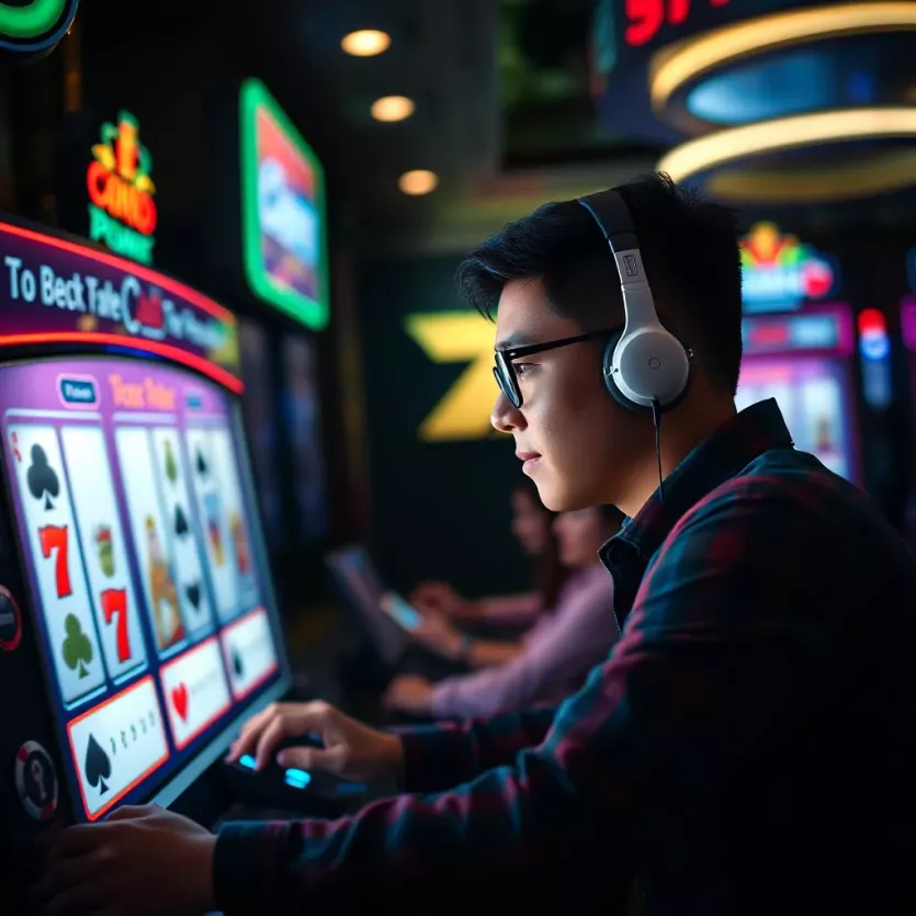 A player focused on the video poker screen