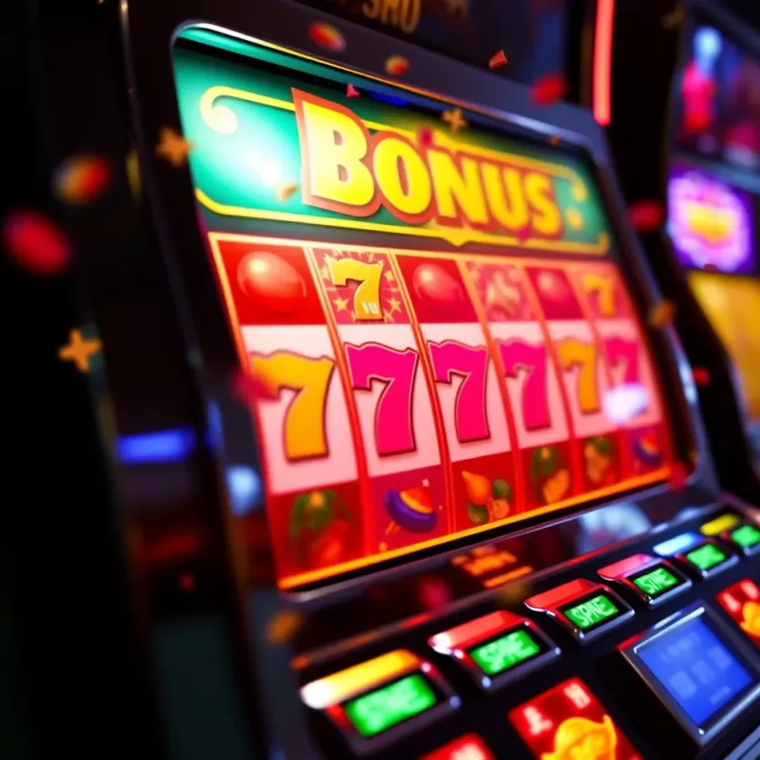 An illustration depicting the excitement of winning in a free slot machine bonus round