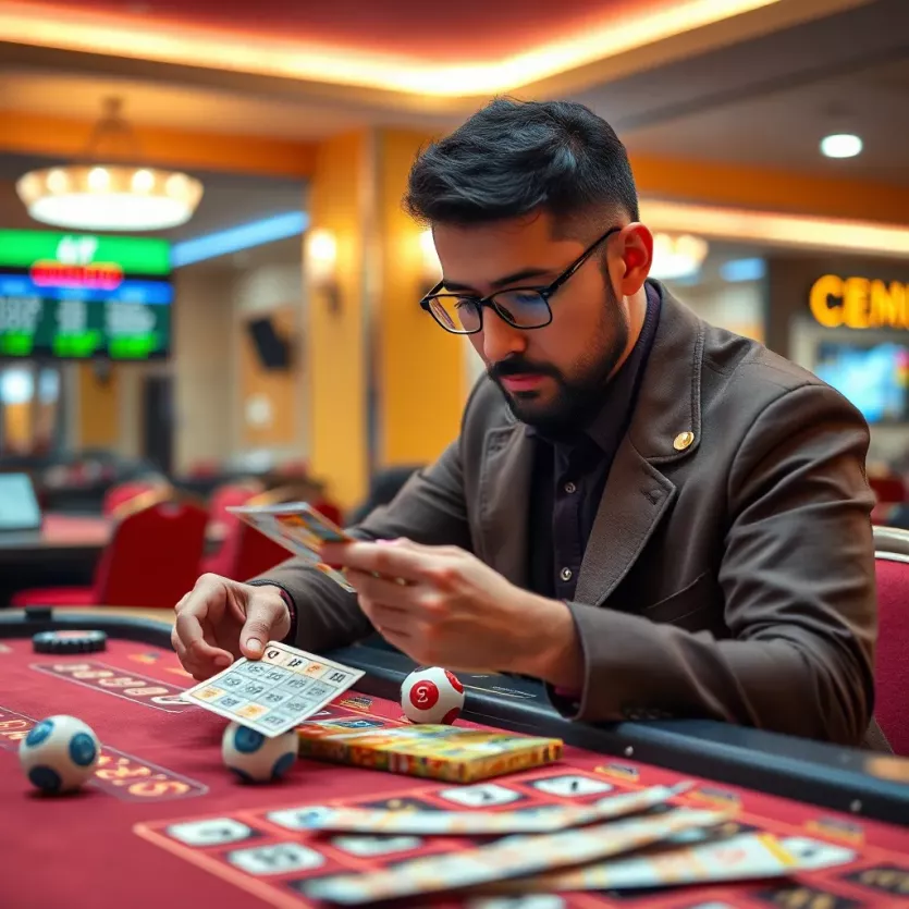 Strategic bingo player analyzing cards