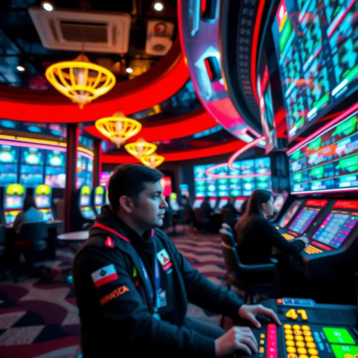 Futuristic Casino Experience A futuristic casino showcasing digital gaming experience