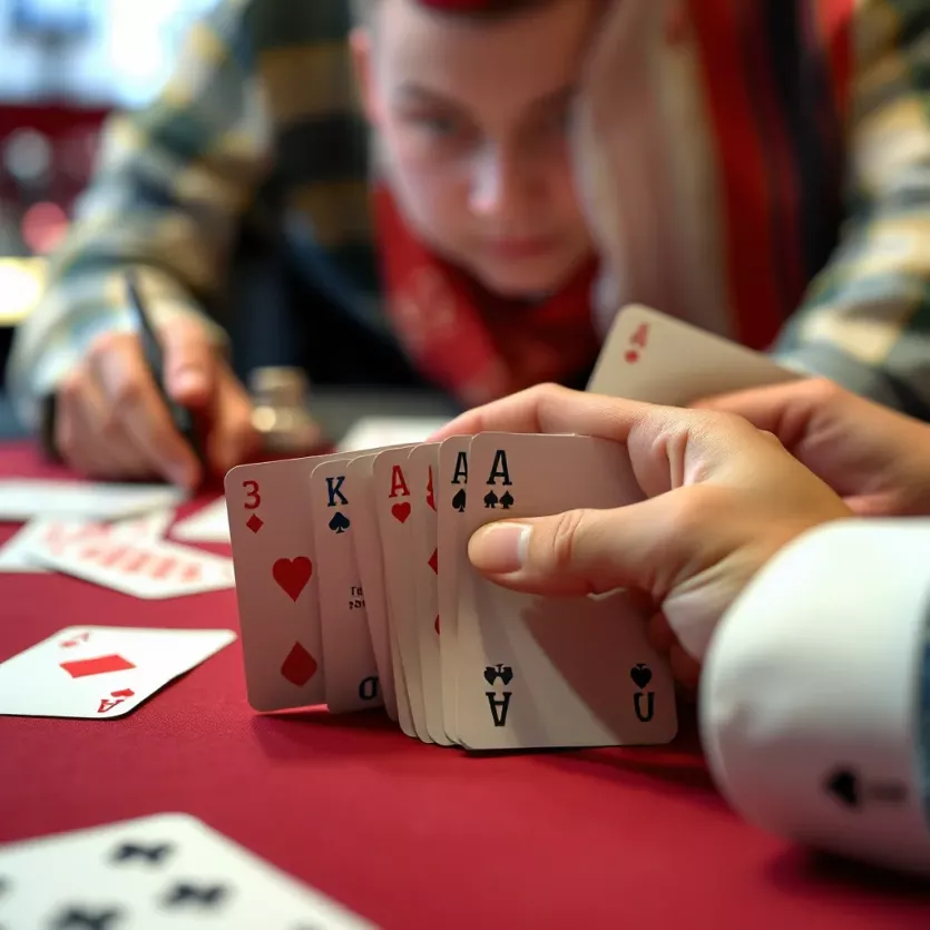 A close-up view of cards being counted with strategic notes in the background