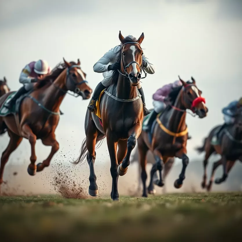 A horse race in action captured dynamically