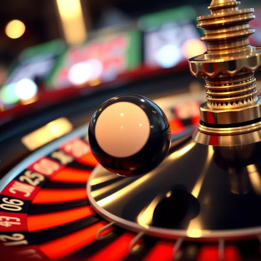 Close-up of a spinning roulette ball on the wheel