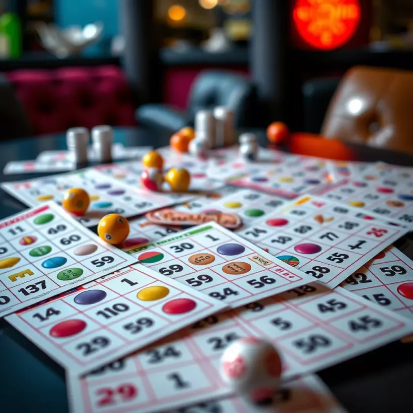 Colorful bingo cards spread on a table