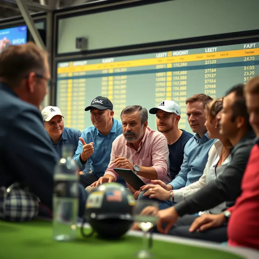 Engaged community discussing golf betting strategies