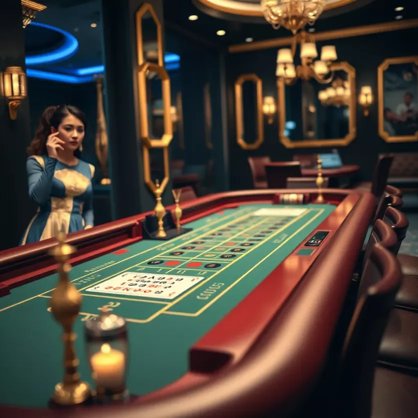 The elegant setup of a baccarat table in an online casino