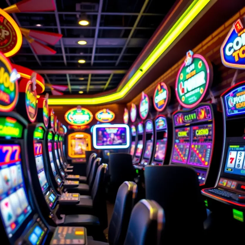 A vibrant casino environment highlighting video poker machines